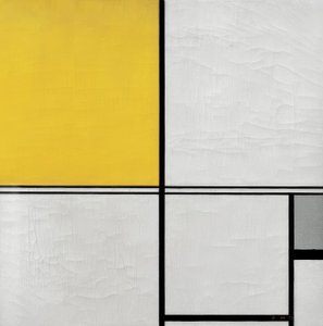Compositie met dubbele lijn en geel en grijs door Piet Mondrian